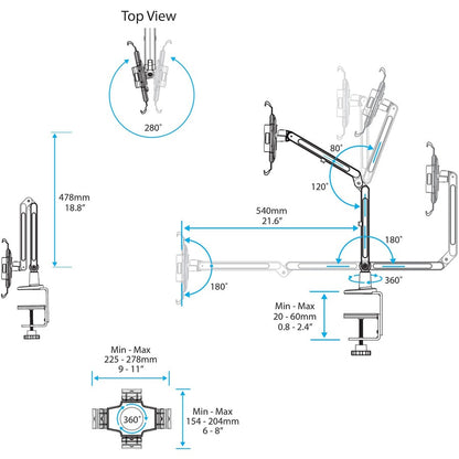 StarTech.com Desk-Mount Tablet Arm - Articulating - For 9" to 11" Tablets - iPad or Android Tablet Holder - Lockable - Steel - White ARMTBLTIW