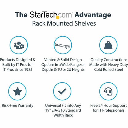 StarTech.com 2U 22in Vented Rack Mount Shelf - Fixed 22 inch Deep antilever Rackmount Tray for Server Rack Cabinet Shelf - 50lbs / 23kg CABSHELF22V