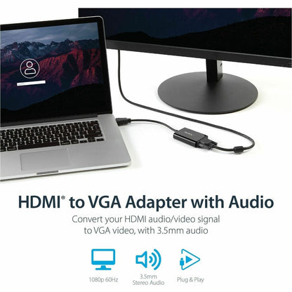 StarTech.com HDMI to VGA Adapter - With Audio - 1080p - 1920 x 1080 - Black - HDMI Converter - VGA to HDMI Monitor Adapter HD2VGAA2