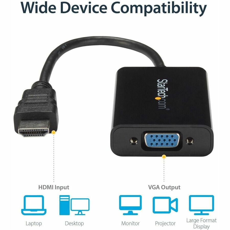 StarTech.com HDMI to VGA Adapter - With Audio - 1080p - 1920 x 1080 - Black - HDMI Converter - VGA to HDMI Monitor Adapter HD2VGAA2