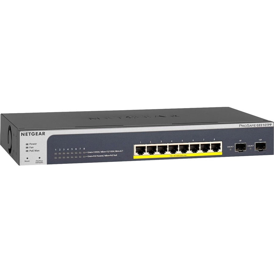 Netgear ProSAFE 8-Port PoE+ Gigabit Smart Managed Switch with 2 SFP Ports (GS510TPP) GS510TPP-100NAS