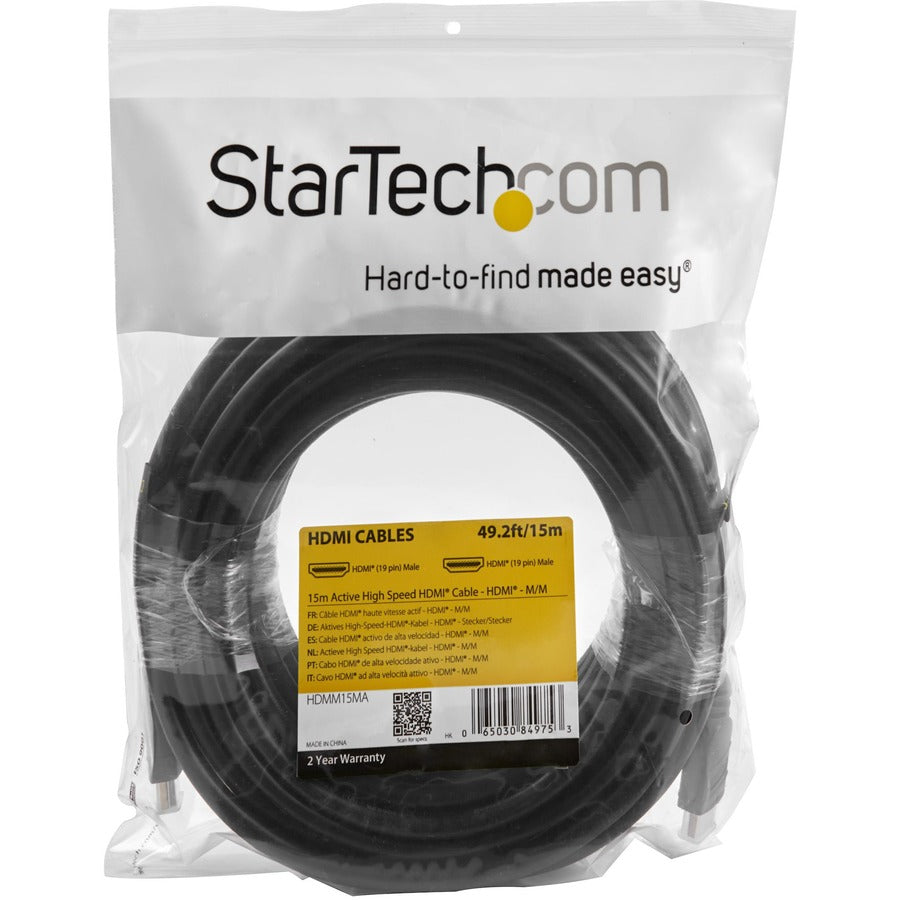 StarTech.com 15m (50 ft) Active CL2 In-wall High Speed HDMI Cable - Ultra HD 4k x 2k HDMI Cable - HDMI to HDMI - M/M HDMM15MA