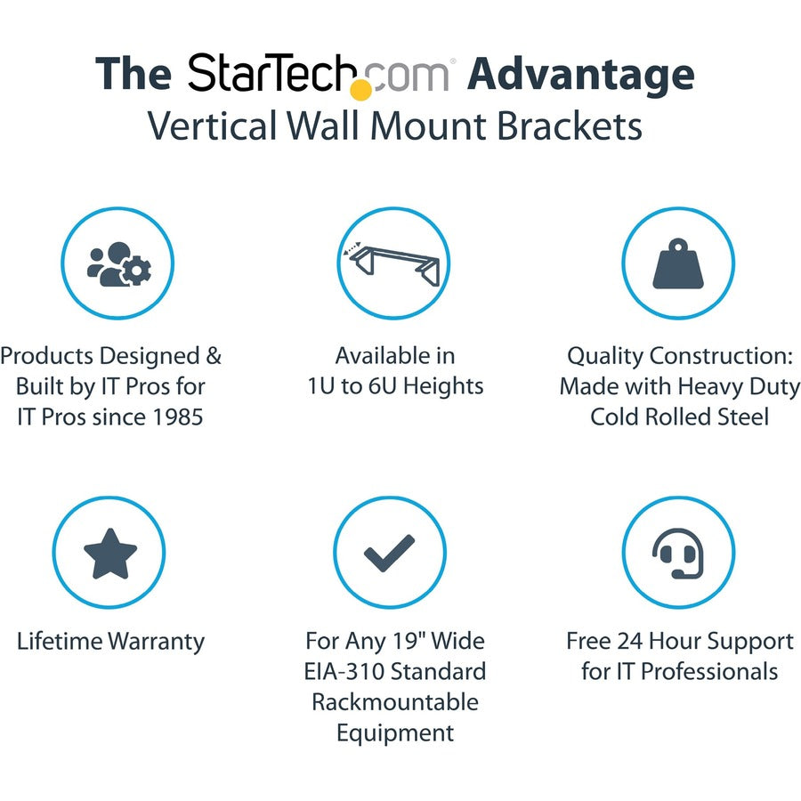 StarTech.com 2U 19in Steel Vertical Wall Mount Equipment Rack Bracket RK219WALLV