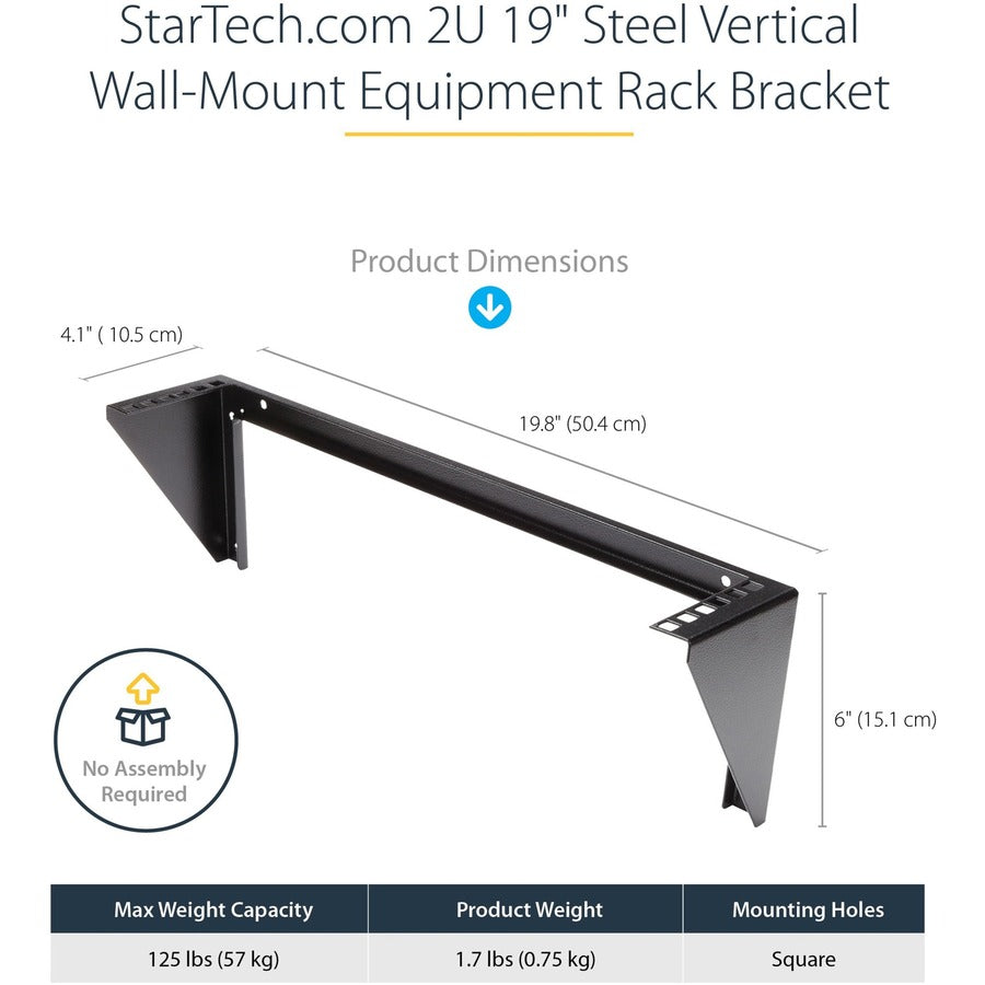 StarTech.com 2U 19in Steel Vertical Wall Mount Equipment Rack Bracket RK219WALLV