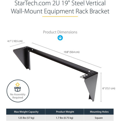 StarTech.com 2U 19in Steel Vertical Wall Mount Equipment Rack Bracket RK219WALLV