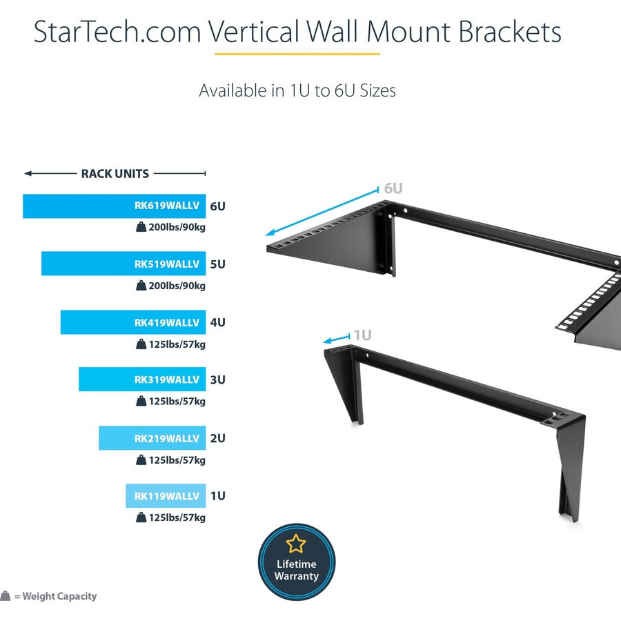 StarTech.com 2U 19in Steel Vertical Wall Mount Equipment Rack Bracket RK219WALLV