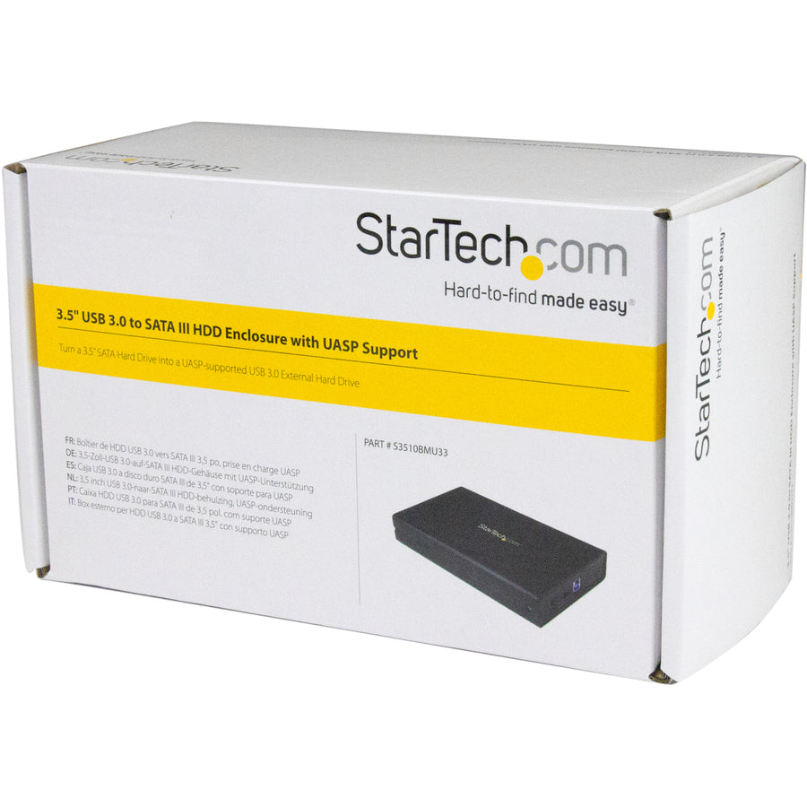 StarTech.com 3.5in Black USB 3.0 External SATA III Hard Drive Enclosure with UASP - Portable External HDD S3510BMU33