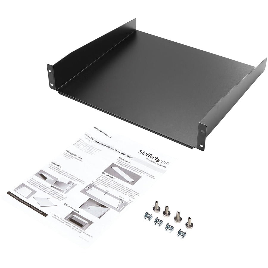 StarTech.com 2U Server Rack Cabinet Shelf - Fixed 16" Deep Cantilever Rackmount Tray for 19" Data/AV/Network Enclosure w/cage nuts, screws CABSHELF