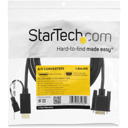 StarTech.com HDMI to VGA Cable - 3 ft / 1m - 1080p - 1920 x 1200 - Active HDMI Cable - Monitor Cable - Computer Cable HD2VGAMM3