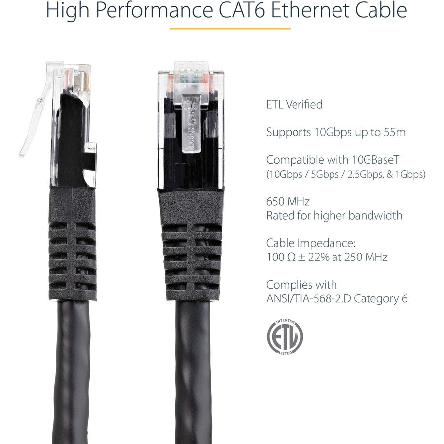 StarTech.com 25ft CAT6 Ethernet Cable - Black Molded Gigabit - 100W PoE UTP 650MHz - Category 6 Patch Cord UL Certified Wiring/TIA C6PATCH25BK