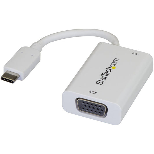 StarTech.com USB C to VGA Adapter with 60W Power Delivery Pass-Through - 1080p USB Type-C to VGA Video Converter w/ Charging - White CDP2VGAUCPW