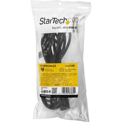 StarTech.com 10ft (3m) Hospital Grade Power Cord, 18AWG, NEMA 5-15P to C13, 10A 125V, Green Dot Medical Power Cable, Monitor Power Cable PXTMG10110