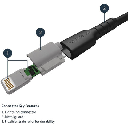 StarTech.com 6 foot/2m Durable Black USB-A to Lightning Cable, Rugged Heavy Duty Charging/Sync Cable for Apple iPhone/iPad MFi Certified RUSBLTMM2MB