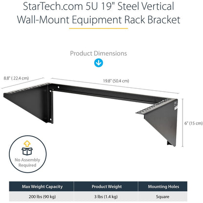 StarTech.com 5U Vertical Wall Mount Rack, 19" Wall Mounting Bracket, Open Low Profile Network/Server Room/Data/AV/IT/Patch Panel/Equipment RK519WALLV