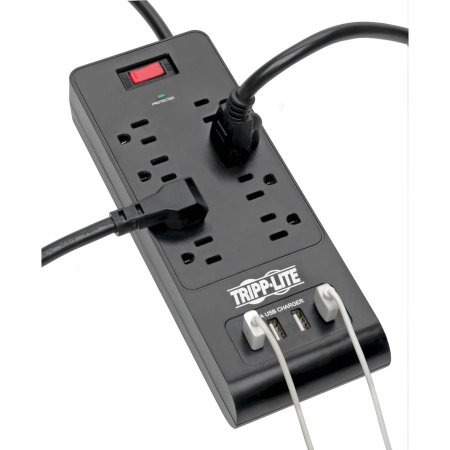 Tripp Lite Surge Protector Power Strip 8-Outlets 4 USB Ports 6ft Cord Black - 8 x NEMA 5-15R, 4 x USB - 1875 VA - 1800 J - 120 V AC Input TLP864USBB