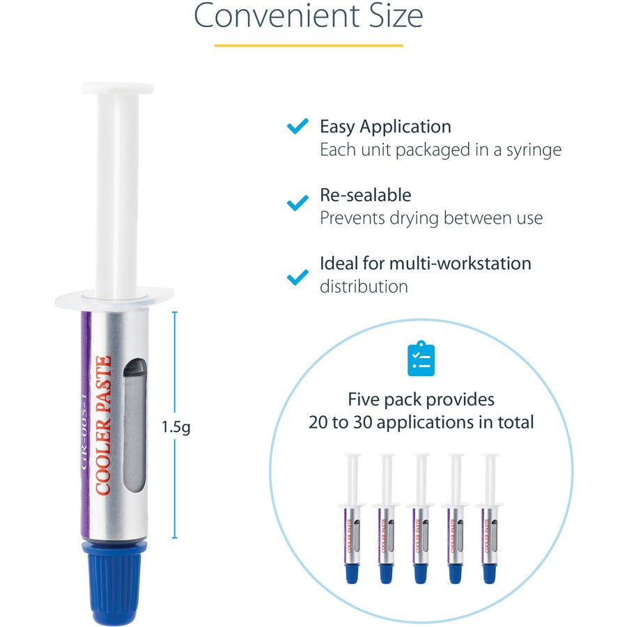 StarTech.com Thermal Paste, Pack of 5 Syringes (1.5g/ea), Metal Oxide Heat Sink Compound, CPU Paste SILV5-THERMAL-PASTE