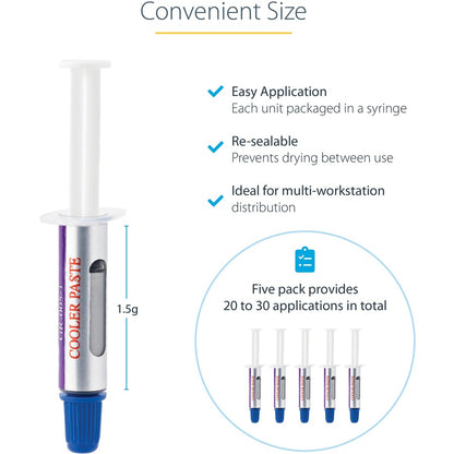 StarTech.com Thermal Paste, Pack of 5 Syringes (1.5g/ea), Metal Oxide Heat Sink Compound, CPU Paste SILV5-THERMAL-PASTE