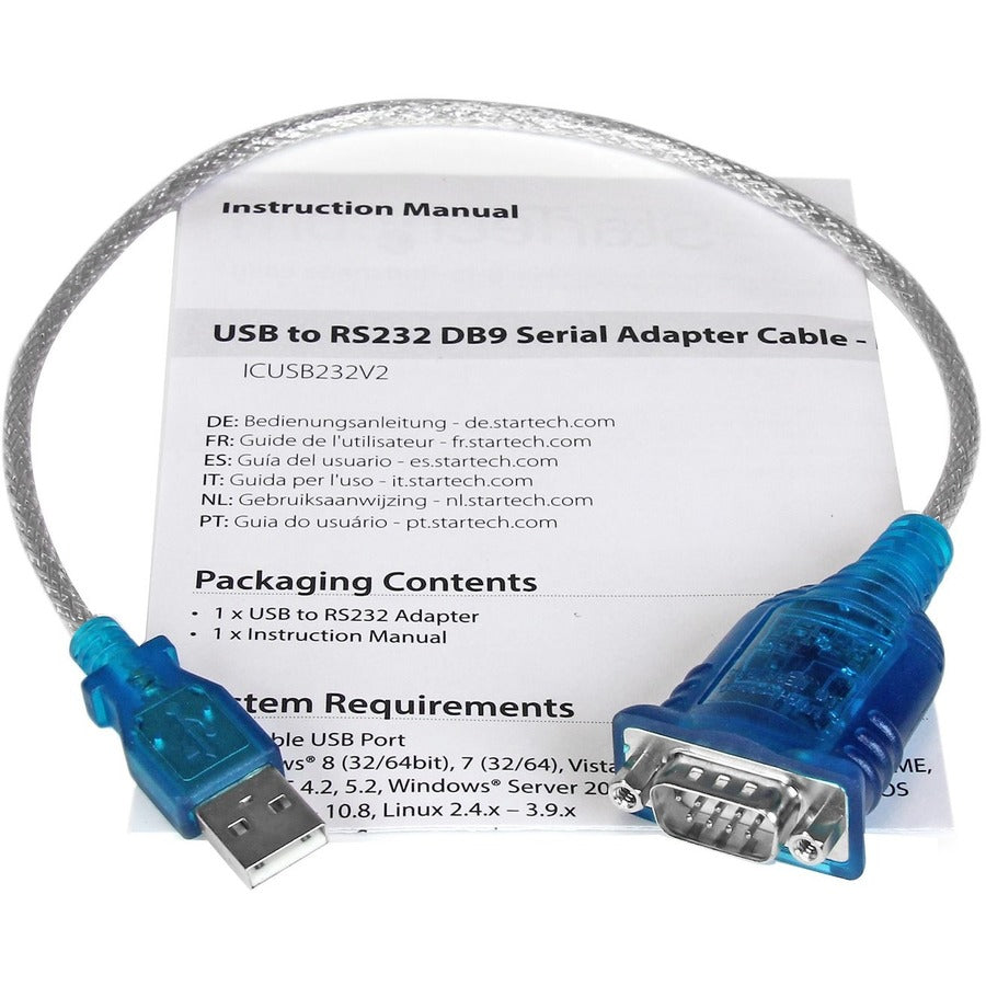 StarTech.com USB to Serial Adapter - Prolific PL-2303 - 1 port - DB9 (9-pin) - USB to RS232 Adapter Cable - USB Serial ICUSB232V2