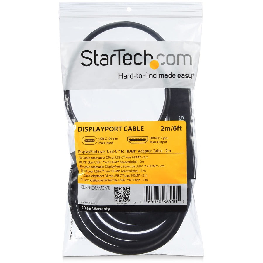 StarTech.com USB C to HDMI Cable - 6 ft / 2m - USB-C to HDMI 4K 60Hz - USB Type C to HDMI - Computer Monitor Cable CDP2HDMM2MB