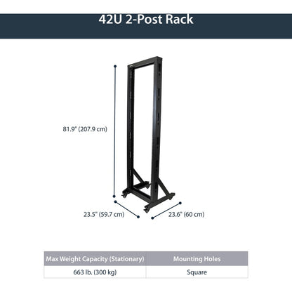 StarTech.com 2-Post 42U Mobile Open Frame Server Rack, Two Post 19in Network Rack with Casters, Rolling Open Rack for AV/Data/IT Equipment 2POSTRACK42