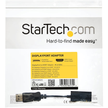 StarTech.com DisplayPort to HDMI Adapter, 4K 60Hz Active DP 1.4 to HDMI 2.0 Video Converter for Monitor/Display, Latching DP Connector DP2HD4K60S