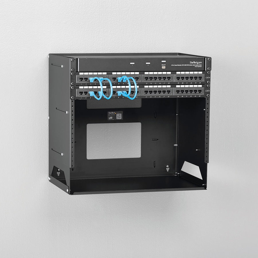 StarTech.com 2-Post 8U Open Frame Wall Mount Network Rack with Built-in Shelf and Adjustable Depth, Computer Rack for IT Equipment, TAA~ WALLSHELF8U