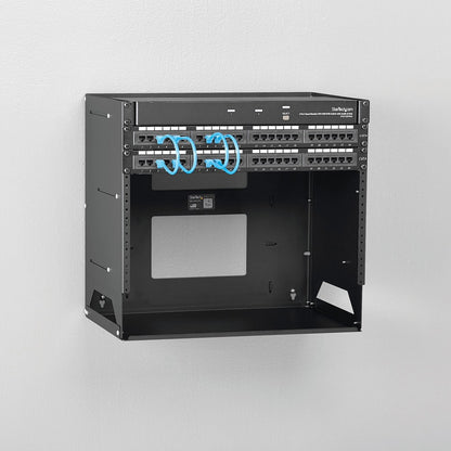 StarTech.com 2-Post 8U Open Frame Wall Mount Network Rack with Built-in Shelf and Adjustable Depth, Computer Rack for IT Equipment, TAA~ WALLSHELF8U