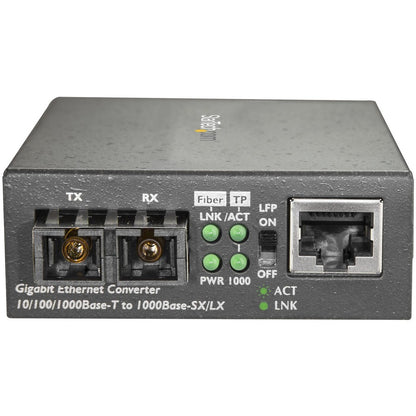 StarTech.com Multimode SC Fiber Ethernet Media Converter - 1000BASE-SX Gigabit Fiber Optic to Copper Bridge - 10/100/1000 Network - 550m MCMGBSCMM055