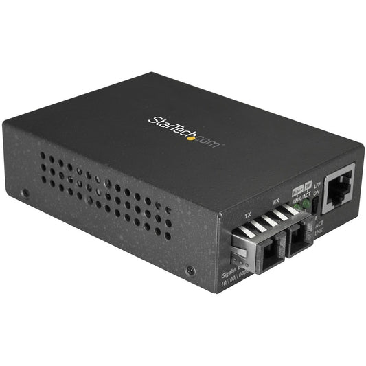 StarTech.com Single Mode SC Fiber Ethernet Media Converter - 1000BASE-LX Gigabit Fiber Optic to Copper Bridge - 10/100/1000 Network 10km MCMGBSCSM10