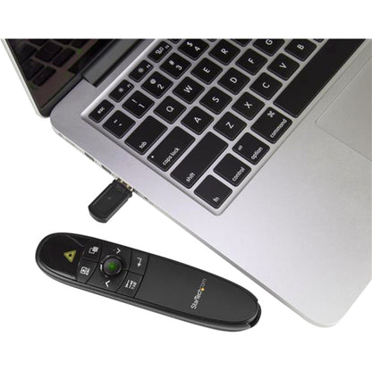 Wireless Presentation Remote with Green Laser Pointer - 90 ft. (27 m) - USB Presentation Clicker for Mac and Windows - Batteries Included - Wireless Slideshow and Volume Controls PRESREMOTEG