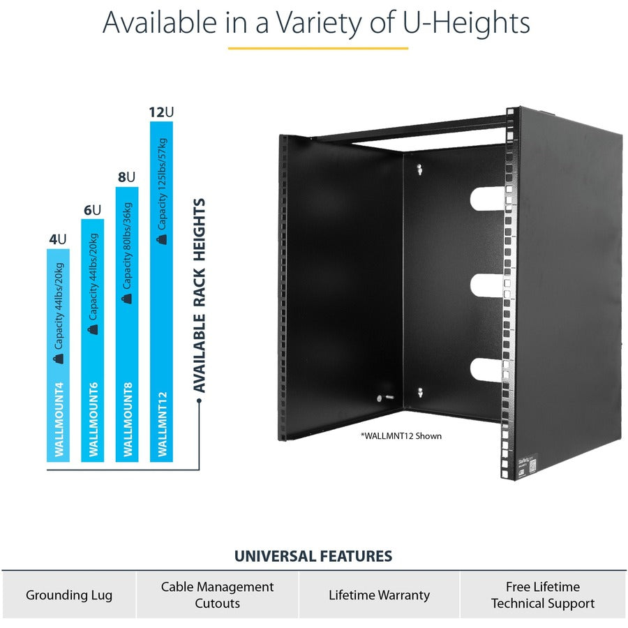 StarTech.com 4U Wall Mount Rack, 14in Deep, 19 inch Wall Mount Network Rack, Wall Mounting Patch Panel Bracket for Switch/IT Equipment WALLMOUNT4