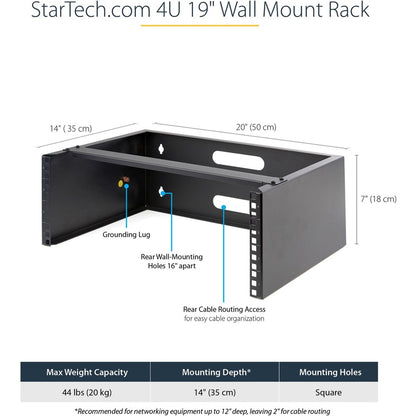 StarTech.com 4U Wall Mount Rack, 14in Deep, 19 inch Wall Mount Network Rack, Wall Mounting Patch Panel Bracket for Switch/IT Equipment WALLMOUNT4