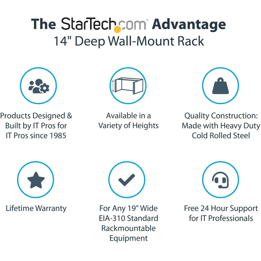 StarTech.com 4U Wall Mount Rack, 14in Deep, 19 inch Wall Mount Network Rack, Wall Mounting Patch Panel Bracket for Switch/IT Equipment WALLMOUNT4