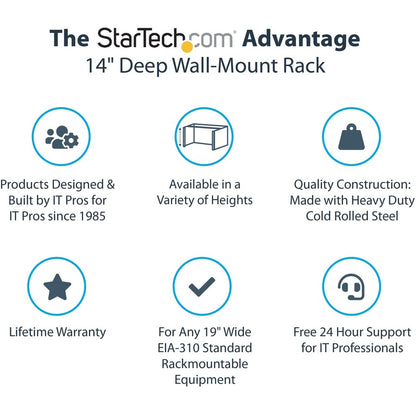 StarTech.com 4U Wall Mount Rack, 14in Deep, 19 inch Wall Mount Network Rack, Wall Mounting Patch Panel Bracket for Switch/IT Equipment WALLMOUNT4